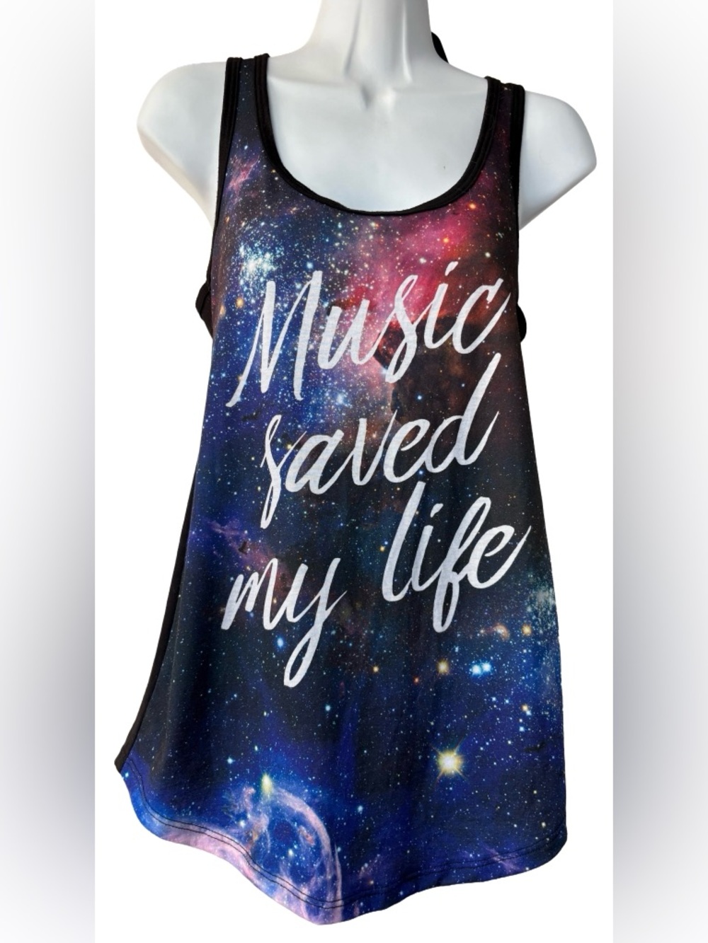 Black Matter Galaxy Script Tank Top in Black and Blue